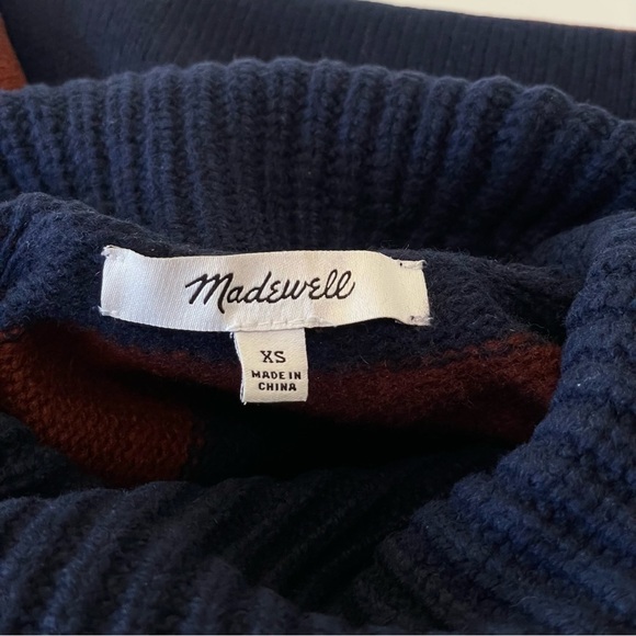 Madewell Engelhart Striped Turtleneck Wool Cotton Blend Sweater Brown Navy XS - Picture 12 of 13